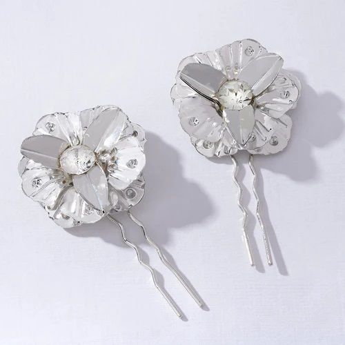 Silver Set Of 2 Iris Crystal Women U Hair Pins