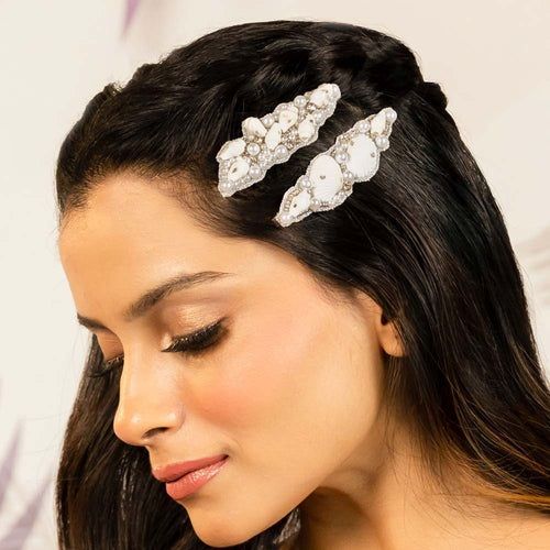 Silver Shell & Pearl Embellished Women Hair Pins