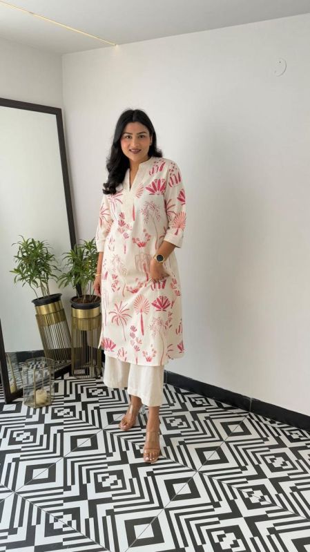 Ladies Printed Cotton Kurta Palazzo Set