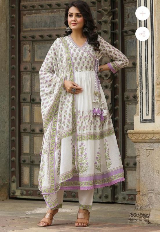 Ladies Cotton Printed Anarkali Suit Set