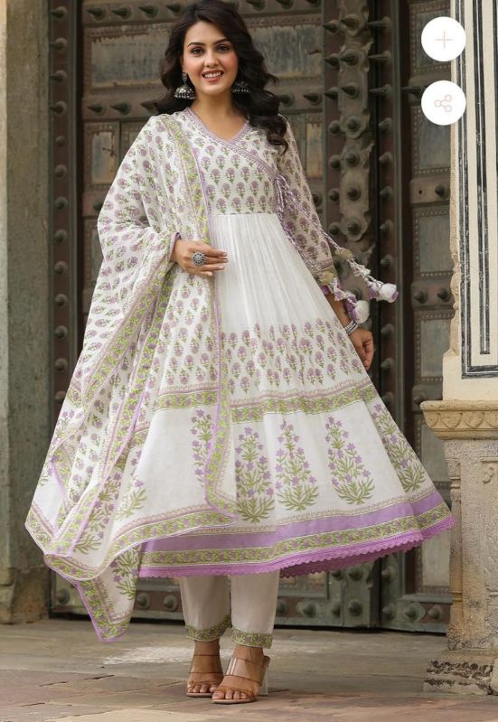 Ladies Cotton Printed Anarkali Suit Set