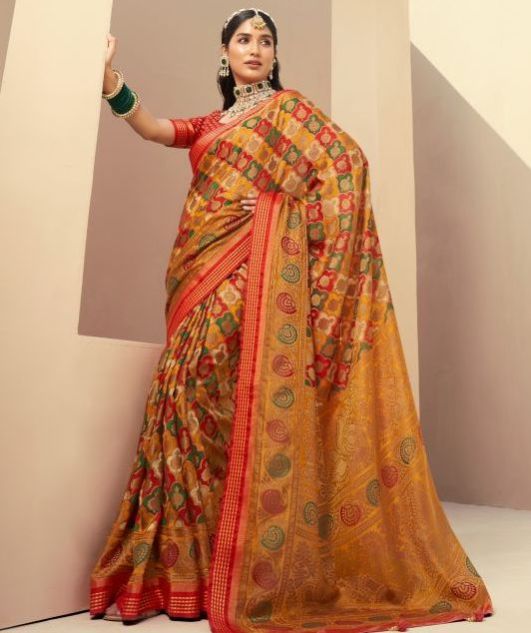 Ladies Georgette Orange Designer Saree