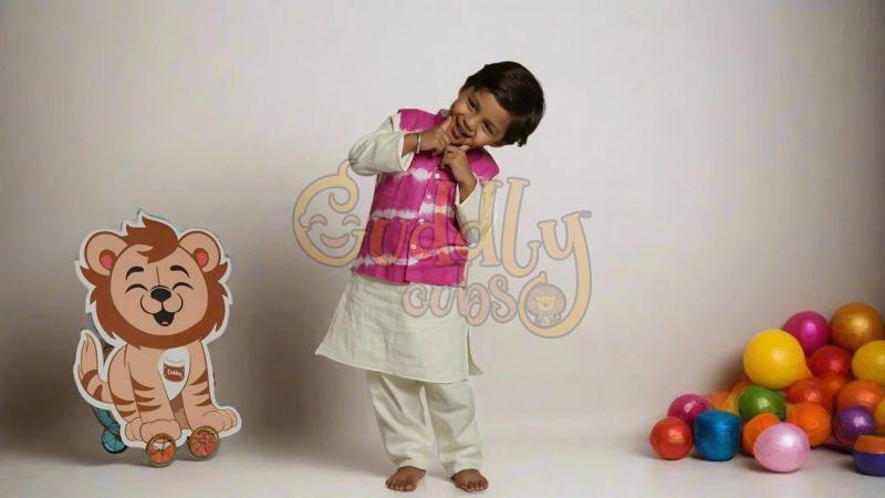Boys Hot Pink Tie-Dye Jacket with Kurta Pajama Set