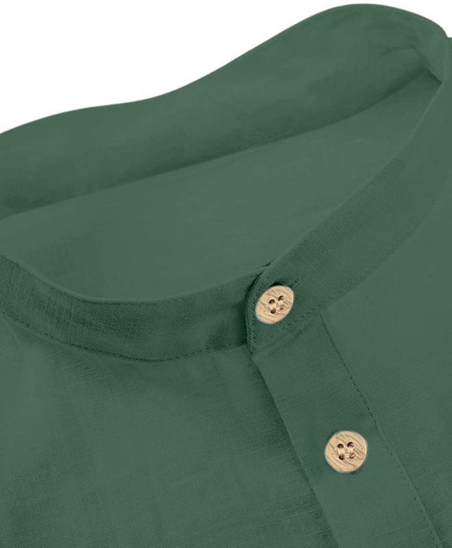 Mens Dark Green Mandarin Collar Shirt