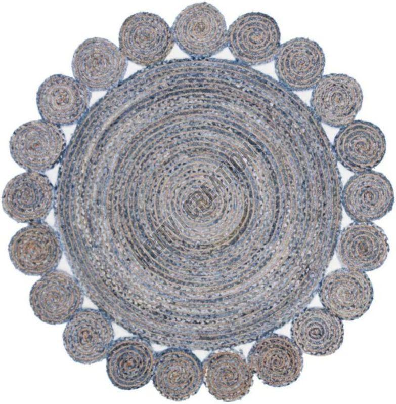 Jute Round Flat Weaves Denim Cotton Rug