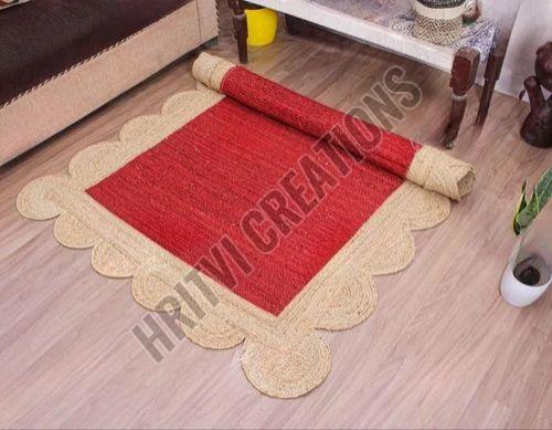 Plain Red Natural Jute Rug