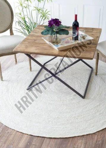 Plain Round Handmade White Jute Rug