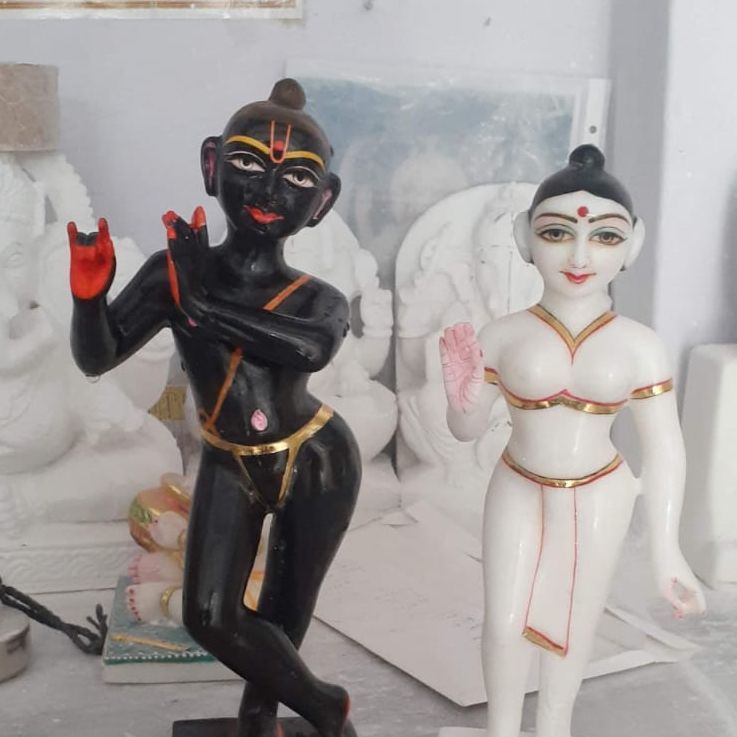 Black And White Iskcon Radha Krishna Marble Statue