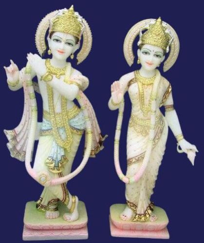 Golden And White Marble Radha Krishna Statue