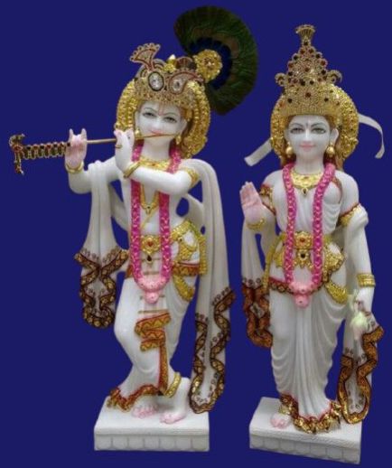 Golden Plated Marble Radha Krishna Statue