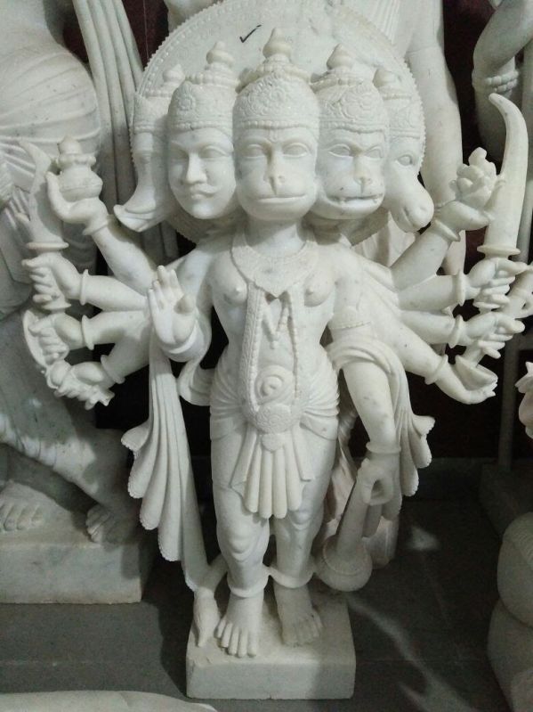 Off White Marble Panchmukhi Hanuman Statue