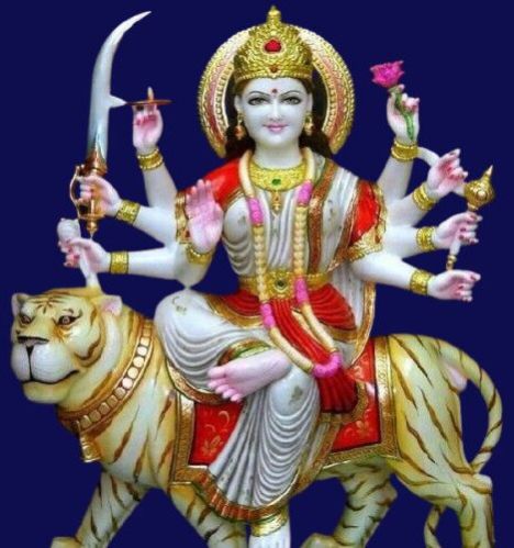 Polished Painted Maa Durga Marble Statue