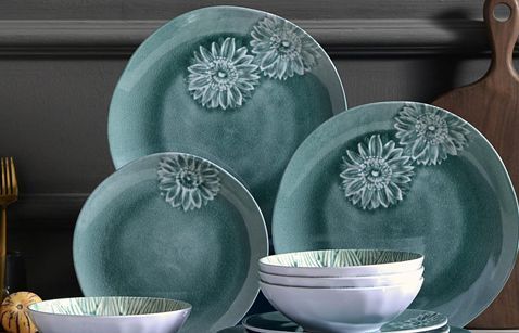 Polished 24 Piece Melamine Dinner Set, Color : Sea Blue