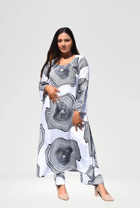 Abstract Print with Natural Crepe Fabric Women co-ord Set