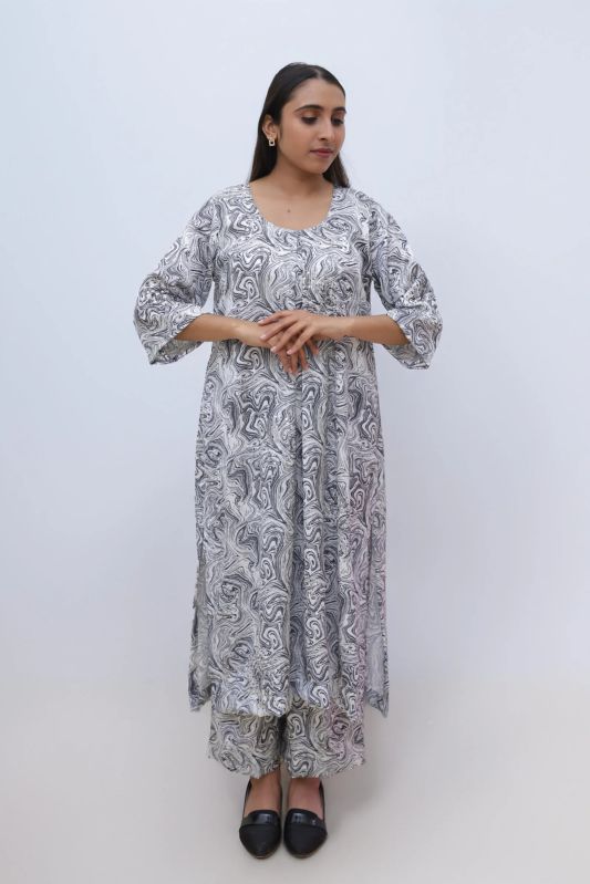 Marble Print of Natural Muslin Fabric Women co-ord Set