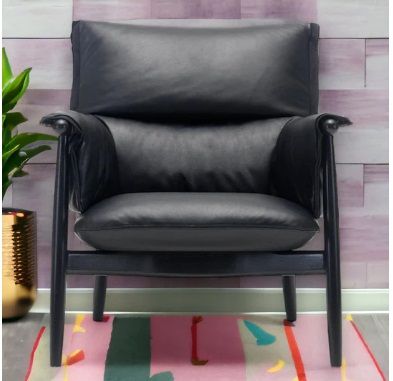 ADANNA OAK WOOD & LEATHER LOUNGE CHAIR