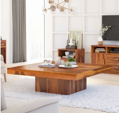 ADRIAAN SOLID WOOD LARGE SQUARE PEDESTAL COFFEE TABLE