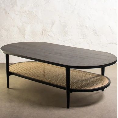 ALEC OAK WOOD & RATTAN COFFEE TABLE