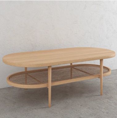 ALEC WHITE OAK & RATTAN COFFEE TABLE