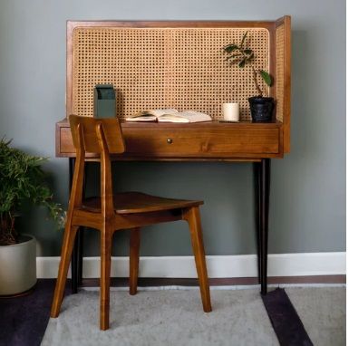 ANDRE TEAK WOOD & RATTAN STUDY TABLE