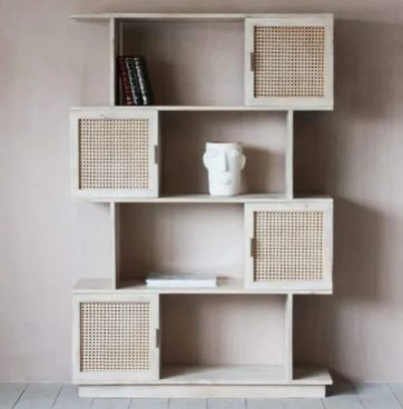 ARMON SOLID MANGO WOOD & RATTAN BOOKSHELF