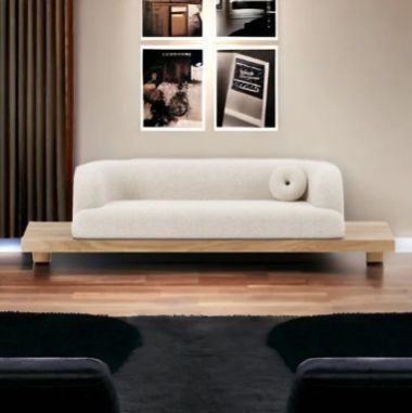 BAM 3 SEATER OAK WOOD & FABRIC SOFA