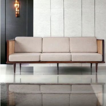 BARD 3 SEATER SOLID WOOD & RATTAN SOFA