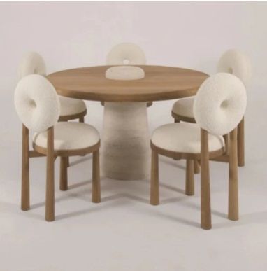 BATTISTA 4 SEATER OAK WOOD DINING TABLE NATURAL STONE & CHAIR