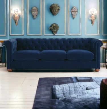 BRENNA 3 SEATER TEAK WOOD FABRIC SOFA