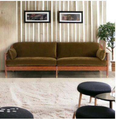 Brian 3 Seater Teak Wood Rattan Brass Sofa