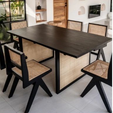 DERICA 6 SEATER RATTAN TEAK WOOD DINING TABLE SET WITH CHAIRS