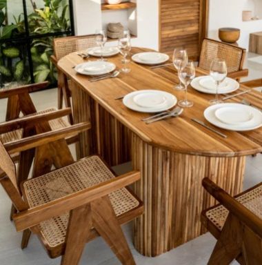 DERICIA 6 SEATER DINING TABLE SET WITH RATTAN CHAIRS