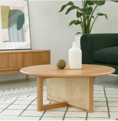 EILEEN SOLID ASH WOOD & RATTAN COFFEE TABLE