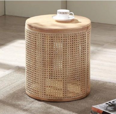 ELDER SOLID ASH WOOD & RATTAN SIDE TABLE