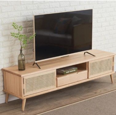 ELGIN SOLID ASH WOOD & RATTAN TV UNIT