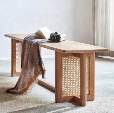 ESIN SOLID ASH WOOD & RATTAN BANCH