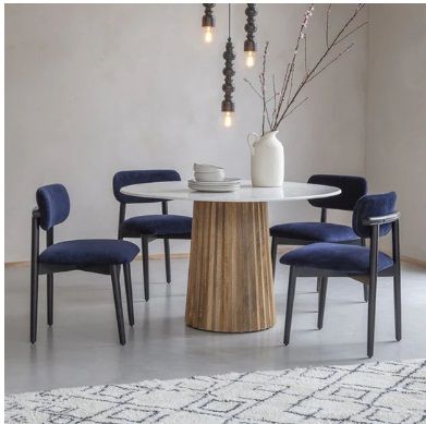 GAVIN SOLID MANGO WOOD & MARBLE TOP 4 SEATER DINING TABLE SET