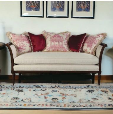 INEZ TEAK & FABRIC 3 SEATER SOFA