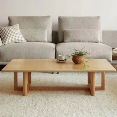 JASE SOLID ASH WOOD & RATTAN COFFEE TABLE