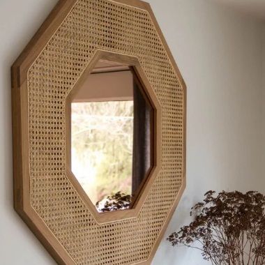 JAVES SOLID MANGO WOOD & RATTAN MIRROR