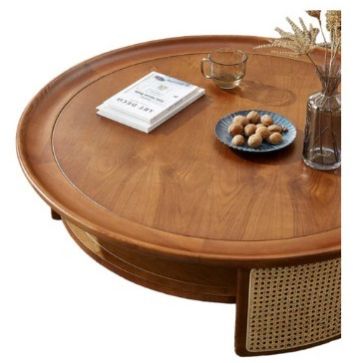 JAXTON SOLID MANGO WOOD & RATTAN COFFEE TABLE