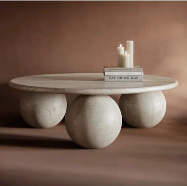 JERI ROUND TRAVERTINE STONE COFFEE TABLE