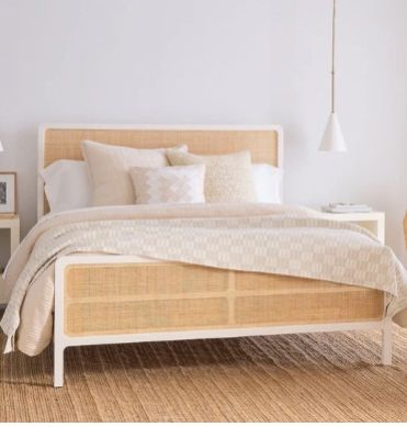 KARSTON SOLID TEAK WOOD & RATTAN BED