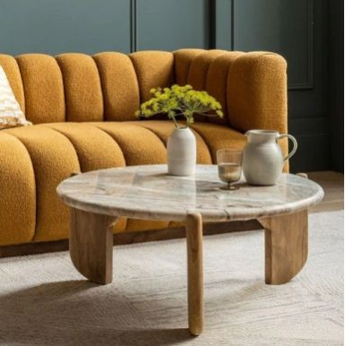 MAINE MANGO WOOD & MARBLE TOP COFFEE TABLE