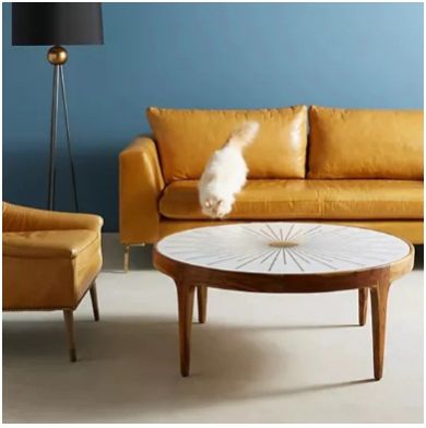 Natural Oiled Finish Marek Brass Starburst Round Coffee Table