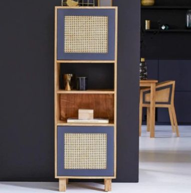 Maris Solid Mango Wood Rattan Bookcase