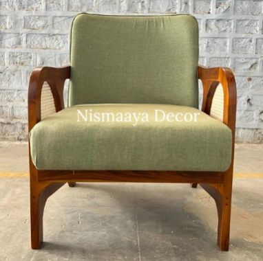 Marvin Solid Teak Wood Rattan 1 Seater Sofa