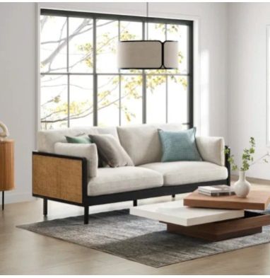 NECI SOLID TEAK WOOD & RATTAN 3 SEATER SOFA