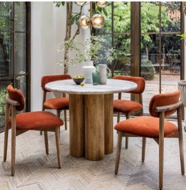 NELSON SOLID MANGO WOOD & MARBLE 4 SEATER DINING TABLE SET