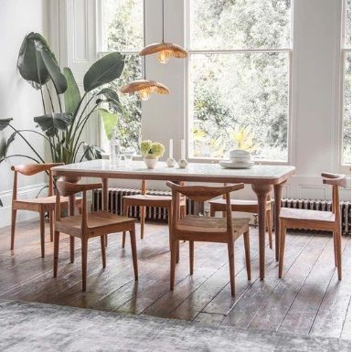 NICK SOLID ACACIA WOOD & MARBLE TOP 6 SEATER DINING TABLE SET